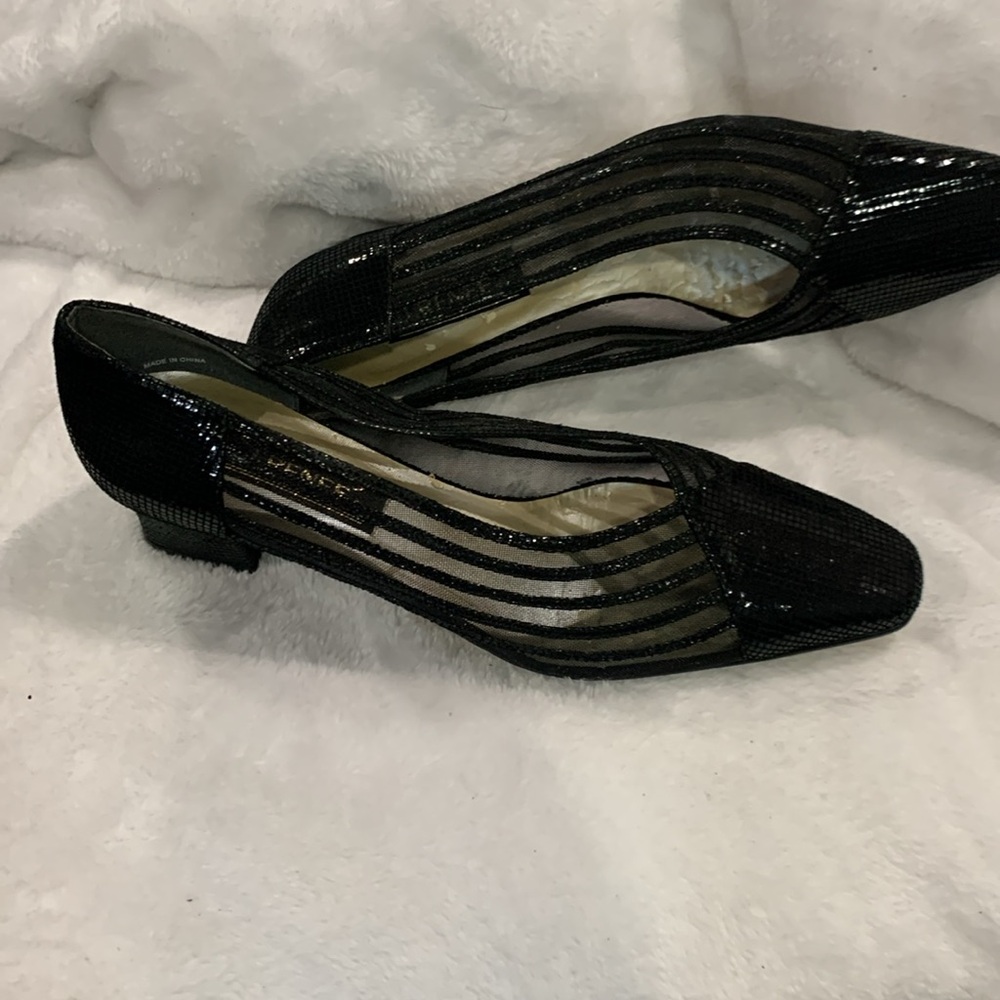 J. Renee Black and mesh with sequins look square heel pumps Size 9 1/2M